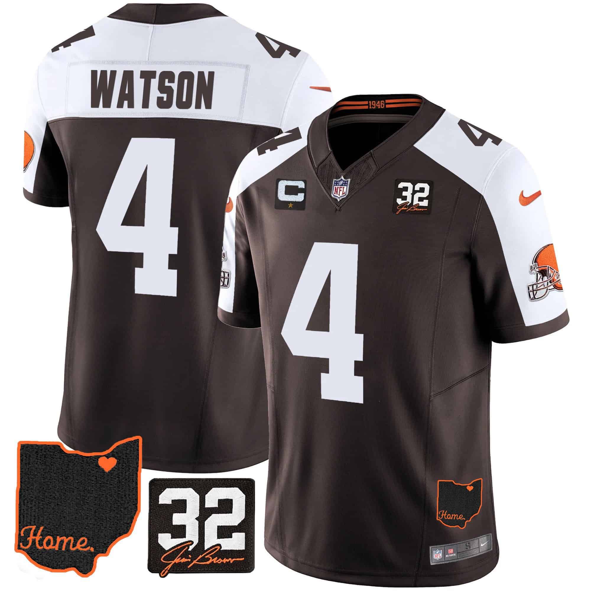 Men Cleveland Browns #4 Watson Brown Memorial Home Patch 2024 Nike NFL Jersey